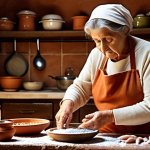 **Image:** A rustic Italian kitchen scene. Focus on Nonna (grandmother) teaching a young child how to layer anchovies with salt in a glass jar. Soft, warm lighting, emphasizing the tradition and connection. Include elements like terracotta pots and wooden utensils.